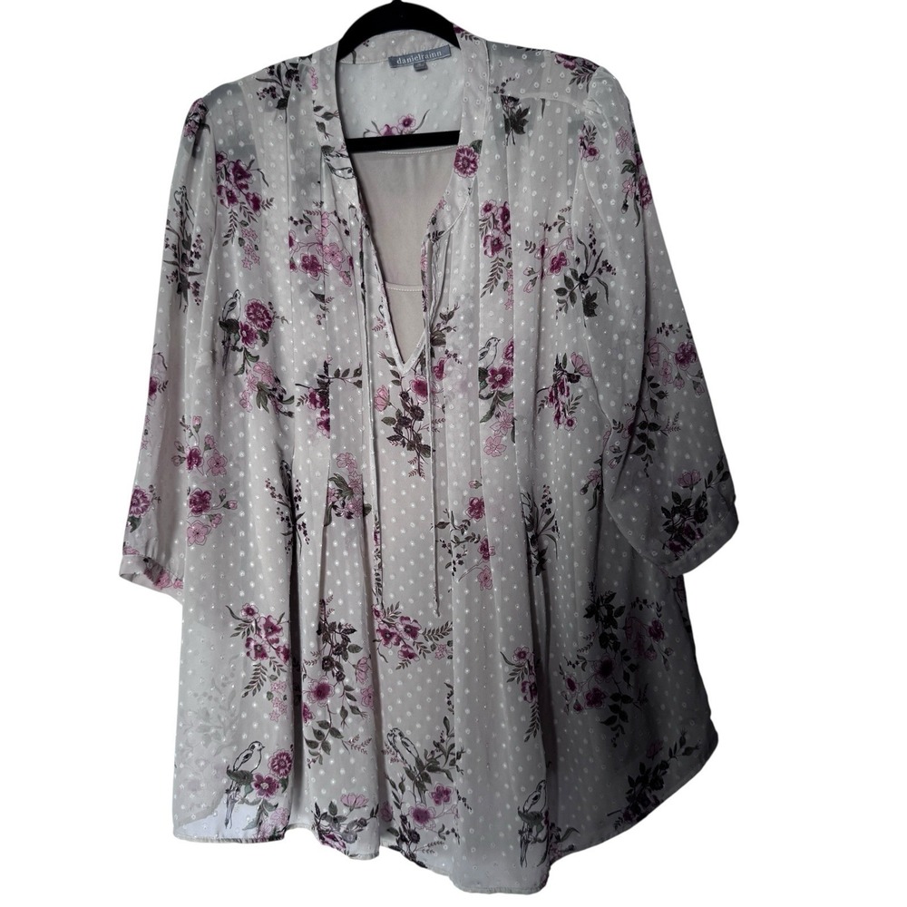 Daniel Rainn 1X Sheer Floral Kimono Top w/ Cami Blouse Boho‎ Lightweight